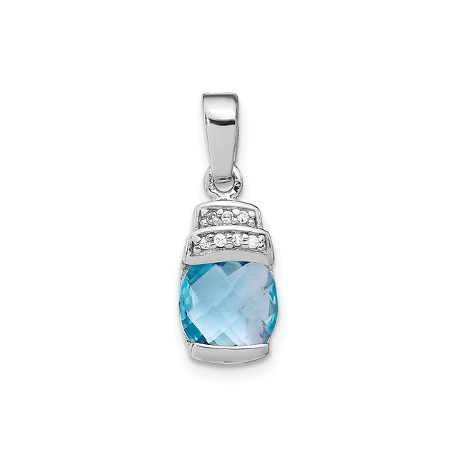 Sterling Silver Pendant with Blue Cubic Zirconia and Crystal Accents, Chic Modern Design for Women