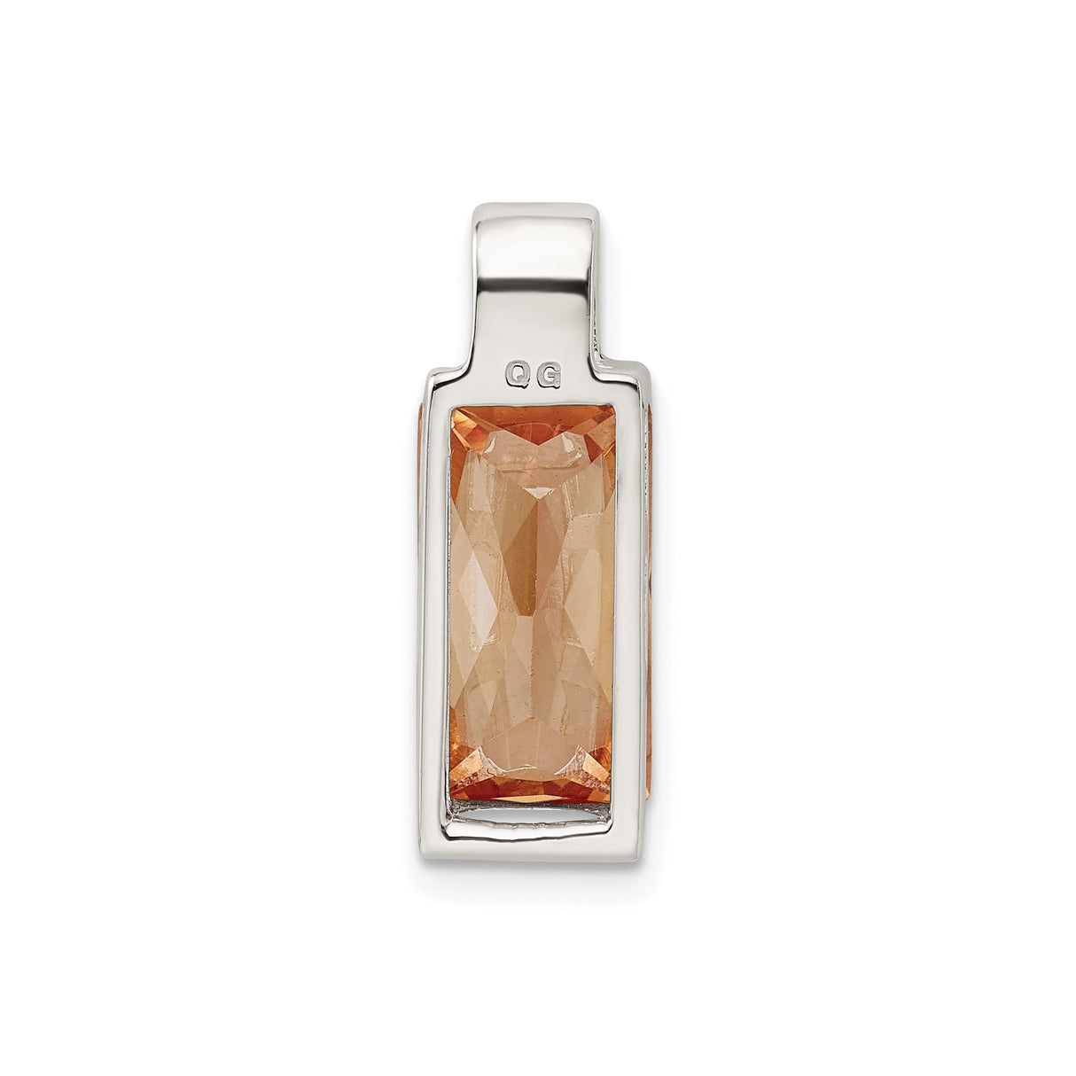 Sterling Silver Pendant with Rectangular Champagne Cubic Zirconia, Modern Sleek Design for Women