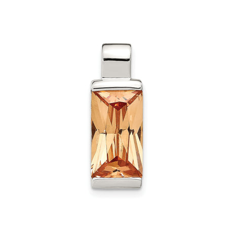 Sterling Silver Pendant with Rectangular Champagne Cubic Zirconia, Modern Sleek Design for Women