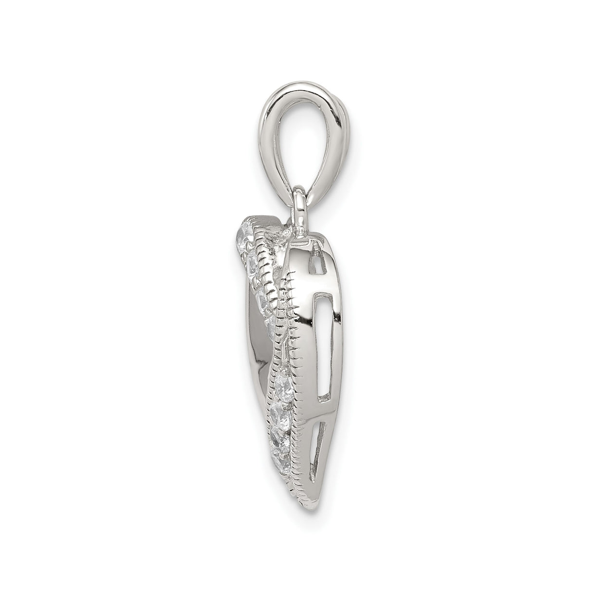 Sterling Silver Heart Pendant with Cubic Zirconia, Polished Open Heart Design
