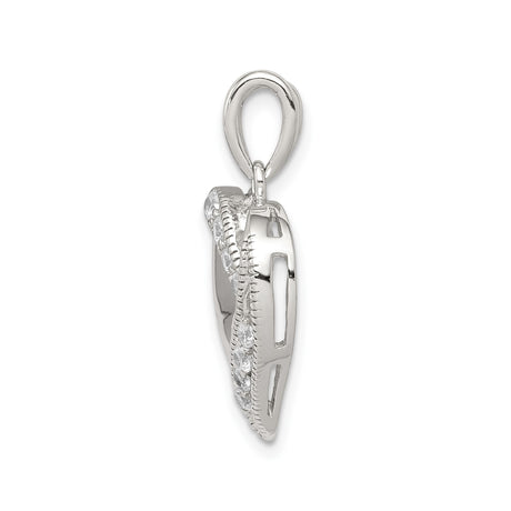 Sterling Silver Heart Pendant with Cubic Zirconia, Polished Open Heart Design