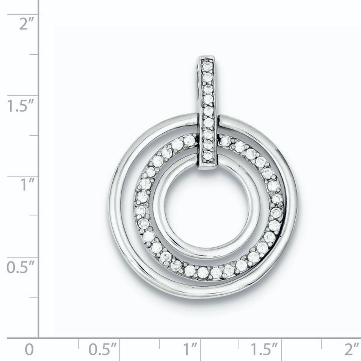 Sterling Silver Circle Pendant with Cubic Zirconia, Concentric Rings Design