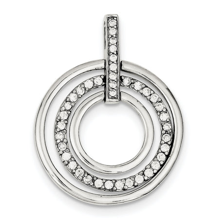 Sterling Silver Circle Pendant with Cubic Zirconia, Concentric Rings Design