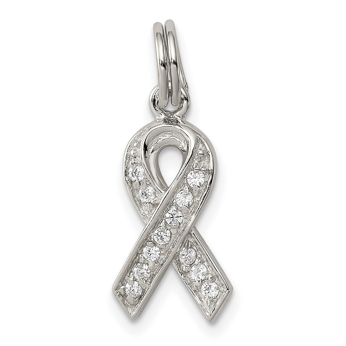 Sterling Silver Awareness Ribbon Pendant with Cubic Zirconia, Symbolic Hope Jewelry for Women