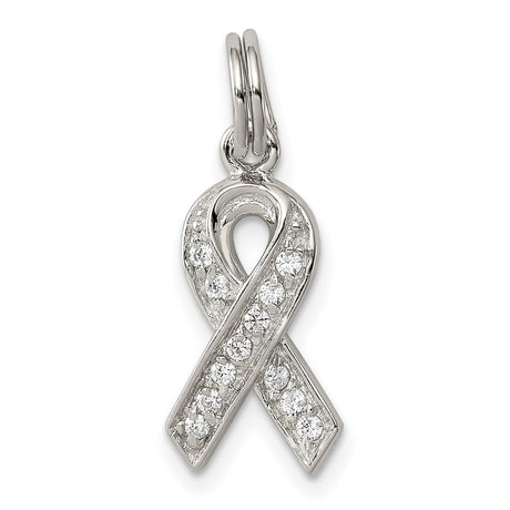 Sterling Silver Awareness Ribbon Pendant with Cubic Zirconia, Symbolic Hope Jewelry for Women