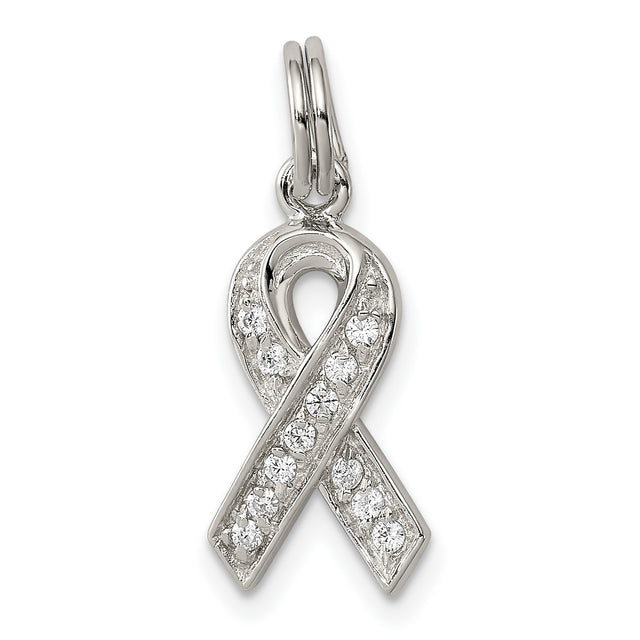 Sterling Silver Awareness Ribbon Pendant with Cubic Zirconia, Symbolic Hope Jewelry for Women