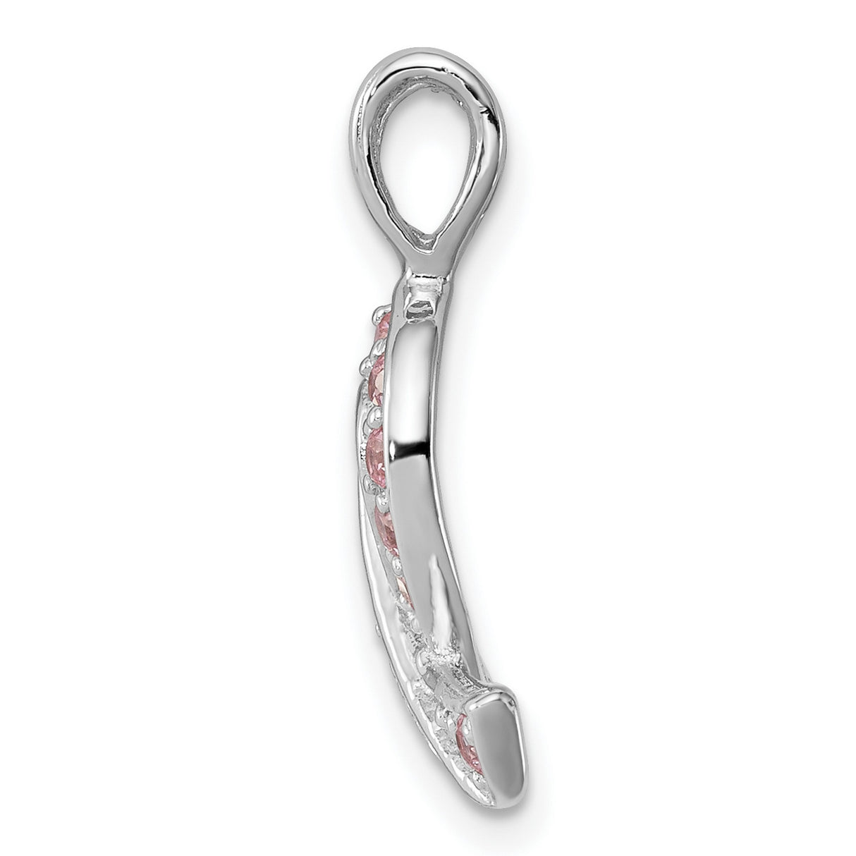 Sterling Silver Pendant with Pink Cubic Zirconia Ribbon, Breast Cancer Awareness Theme