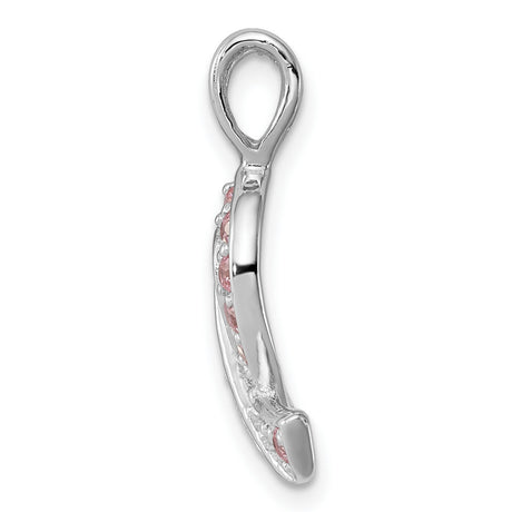 Sterling Silver Pendant with Pink Cubic Zirconia Ribbon, Breast Cancer Awareness Theme