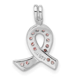 Sterling Silver Pendant with Pink Cubic Zirconia Ribbon, Breast Cancer Awareness Theme