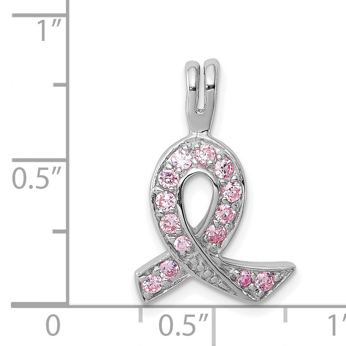 Sterling Silver Pendant with Pink Cubic Zirconia Ribbon, Breast Cancer Awareness Theme