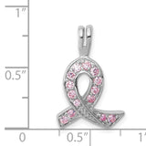 Sterling Silver Pendant with Pink Cubic Zirconia Ribbon, Breast Cancer Awareness Theme