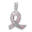 Sterling Silver Pendant with Pink Cubic Zirconia Ribbon, Breast Cancer Awareness Theme