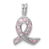 Sterling Silver Pendant with Pink Cubic Zirconia Ribbon, Breast Cancer Awareness Theme