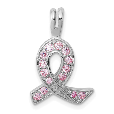 Sterling Silver Pendant with Pink Cubic Zirconia Ribbon, Breast Cancer Awareness Theme