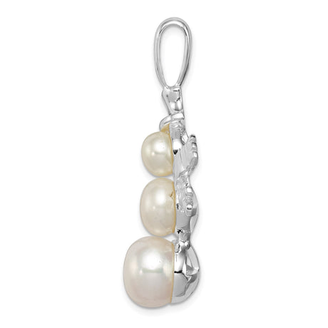 Sterling Silver Snowman Pendant with White Pearls, Top Hat, Scarf, and Shovel Charm