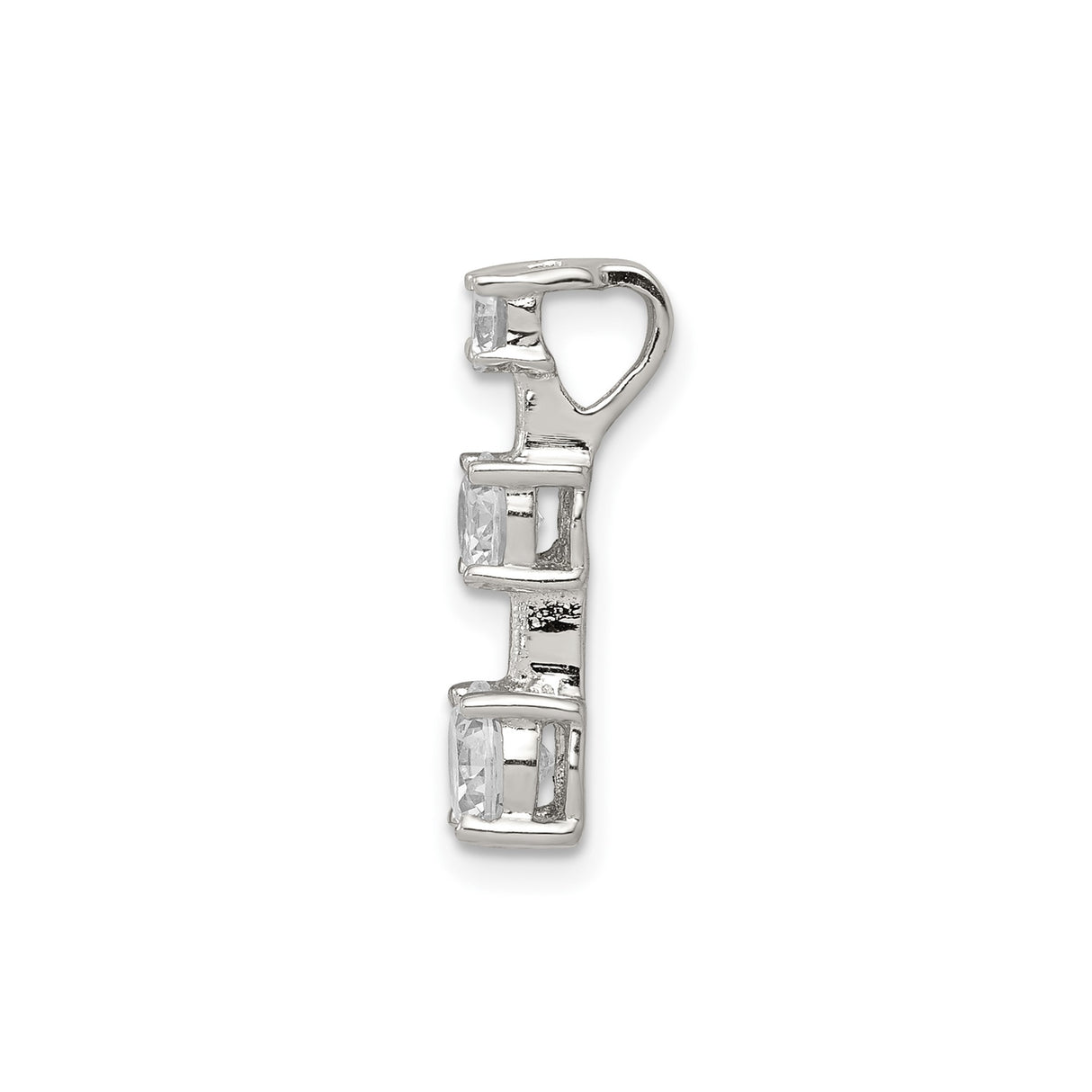 Sterling Silver Pendant with Three Cubic Zirconia Stones in Graduated Vertical Design