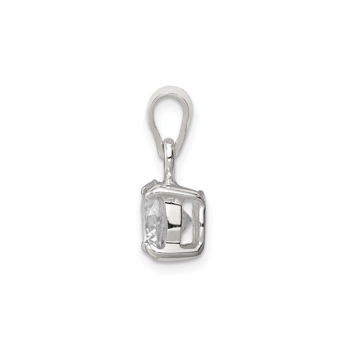 Sterling Silver Solitaire Pendant with Cubic Zirconia in Prong Setting, Minimalist Charm for Women