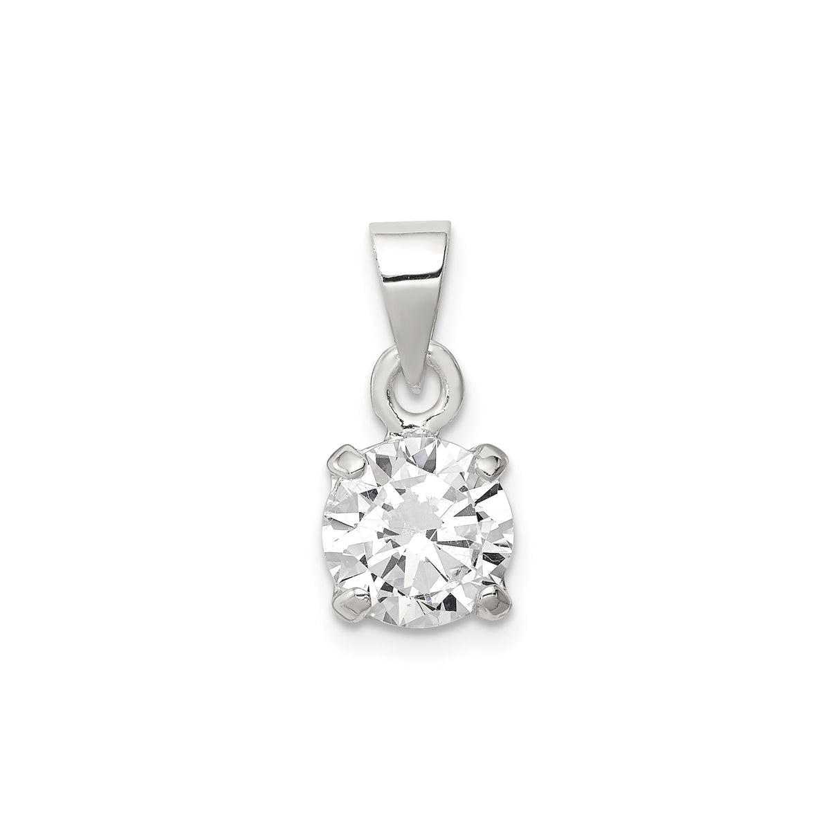 Sterling Silver Solitaire Pendant with Cubic Zirconia in Prong Setting, Minimalist Charm for Women