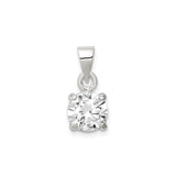 Sterling Silver Solitaire Pendant with Cubic Zirconia in Prong Setting, Minimalist Charm for Women