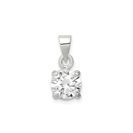 Sterling Silver Solitaire Pendant with Cubic Zirconia in Prong Setting, Minimalist Charm for Women