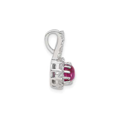 Sterling Silver Pendant with Oval Purple Gemstone and Cubic Zirconia Halo Setting for Women