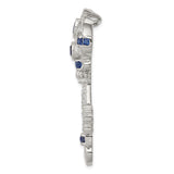 Sterling Silver Key Pendant with Blue and Clear Cubic Zirconia, Heart and Filigree Design