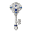 Sterling Silver Key Pendant with Blue and Clear Cubic Zirconia, Heart and Filigree Design