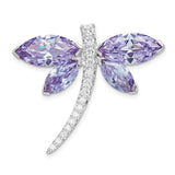 Sterling Silver Dragonfly Brooch Pin with Lavender Cubic Zirconia Wings and Clear Accents
