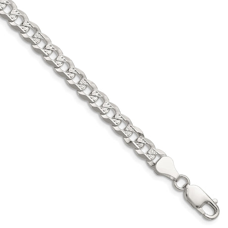 925 White Gold 5.9 mm Curb Chain Bracelet, Polished shown for scale