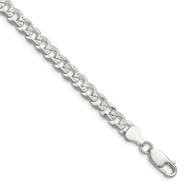 925 White Gold 5.9 mm Curb Chain Bracelet, Polished shown for scale