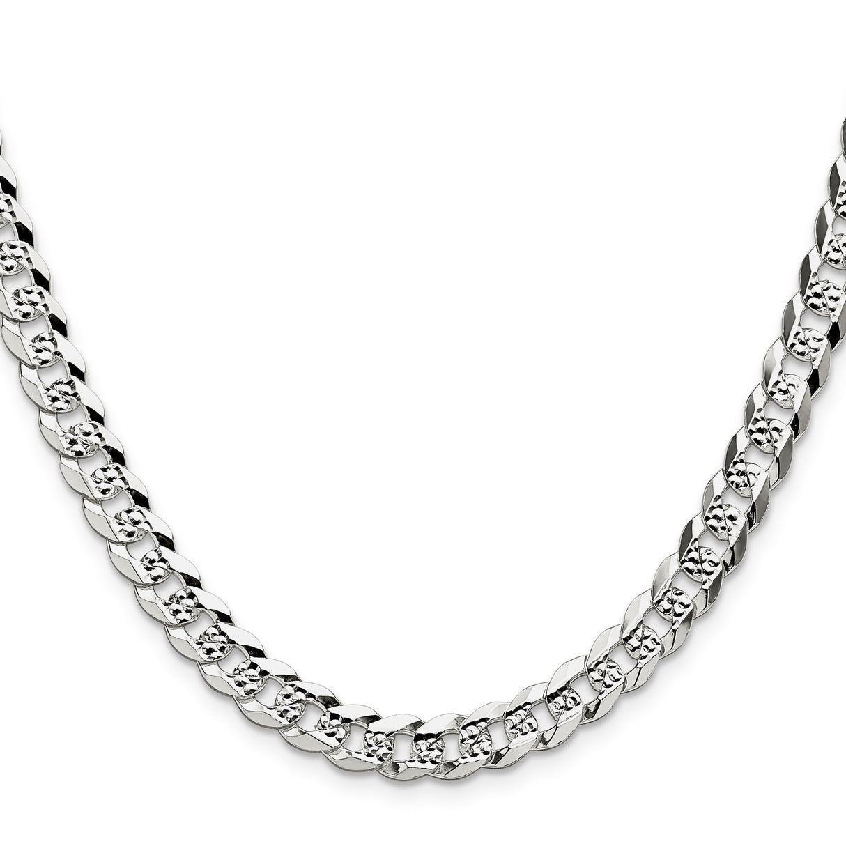 925 White Gold 6.75 mm Curb Chain Necklace, Polished