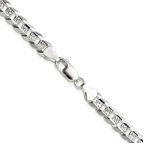 925 White Gold 6.75 mm Curb Chain Necklace, Polished alternate angle