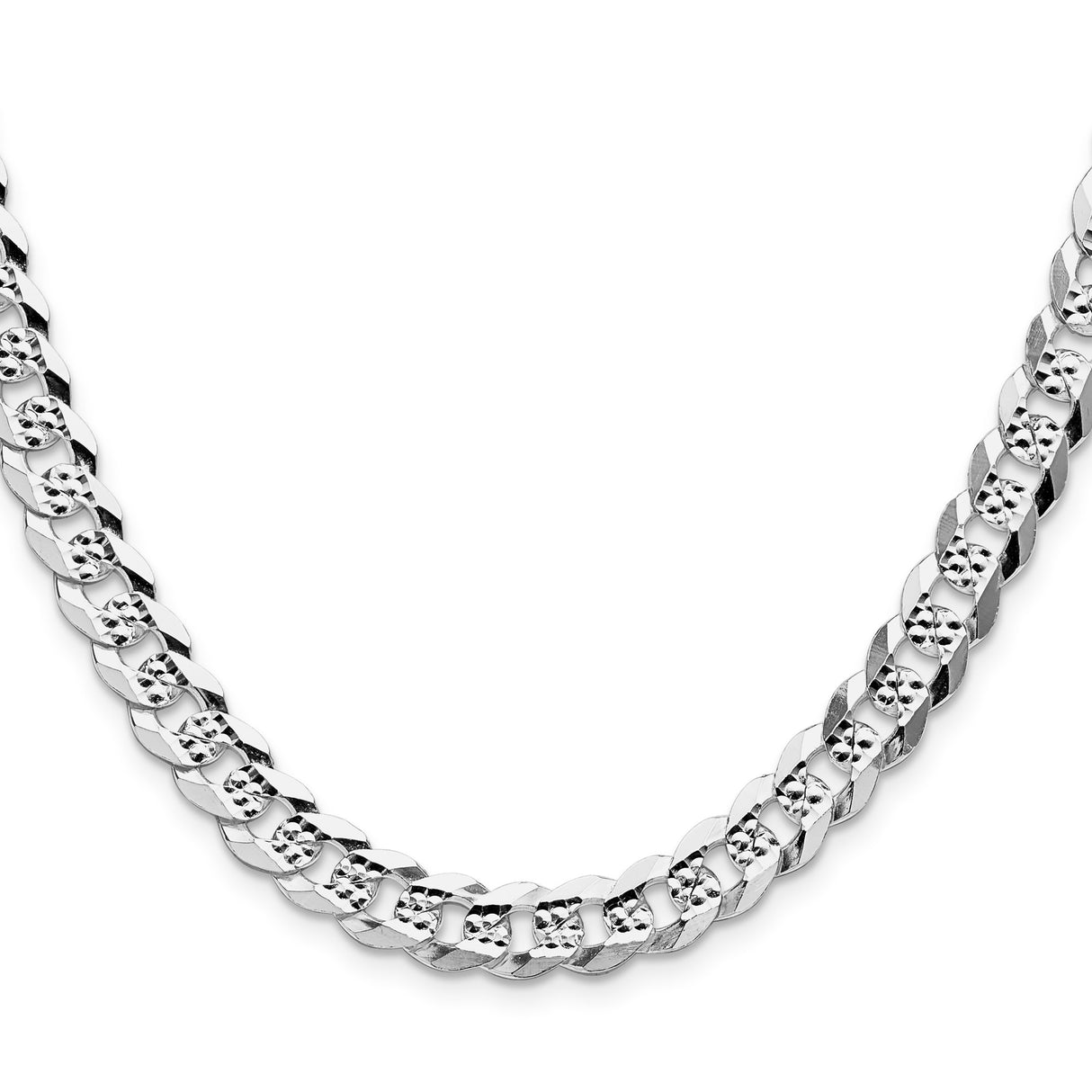 925 White Gold 7.9 mm Curb Chain Necklace, Polished