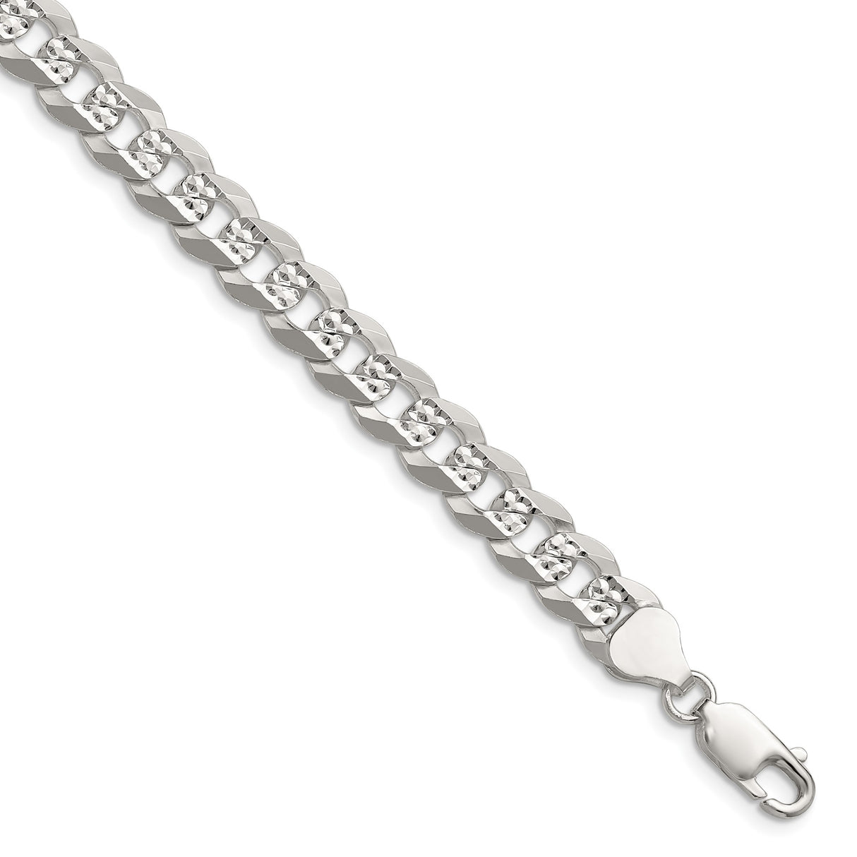 925 White Gold 7.9 mm Curb Chain Bracelet, Polished shown for scale