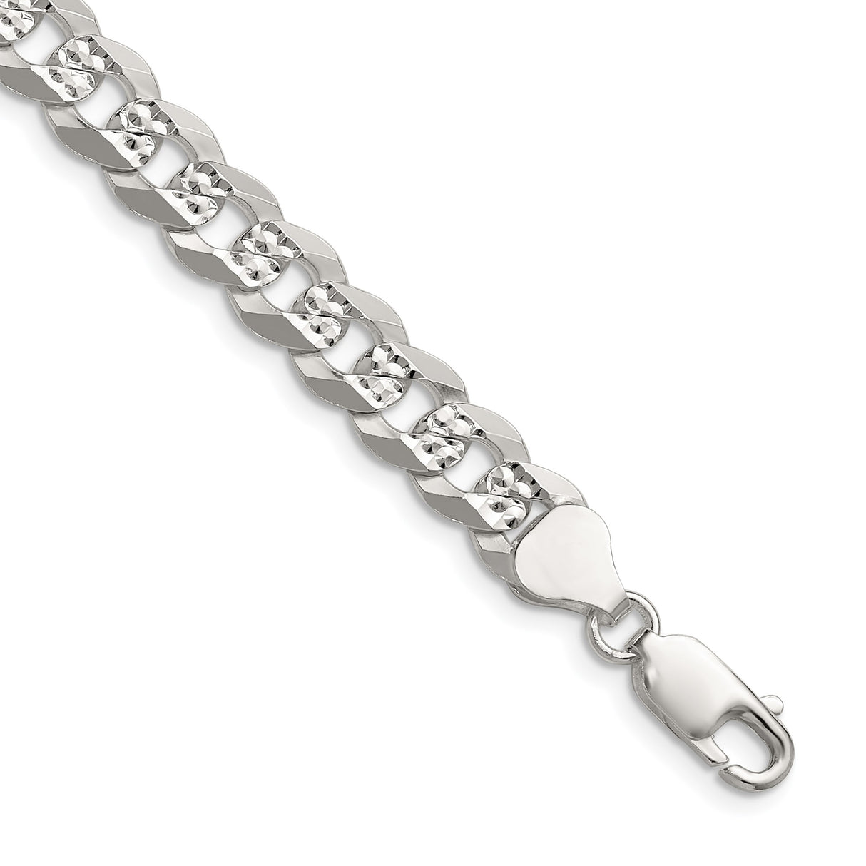 925 White Gold 7.9 mm Curb Chain Necklace, Polished detail view