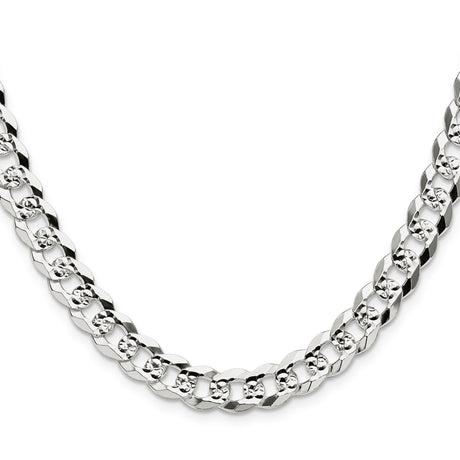 925 White Gold 8.25 mm Curb Chain Necklace, Polished