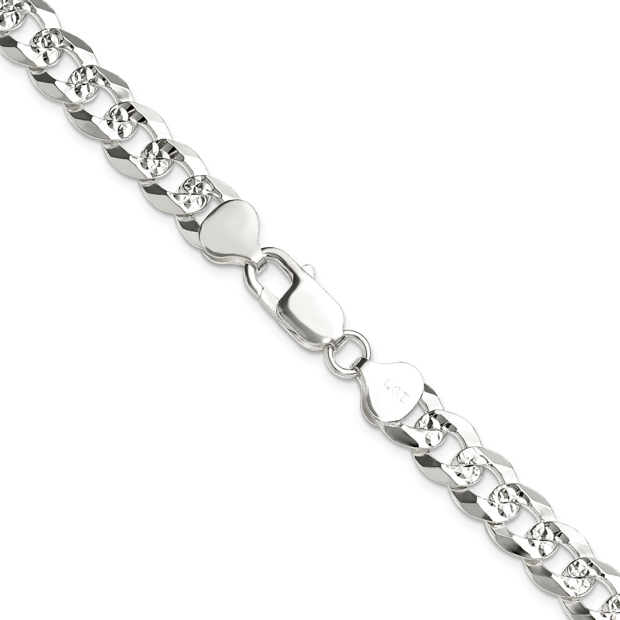 925 White Gold 8.25 mm Curb Chain Necklace, Polished alternate angle