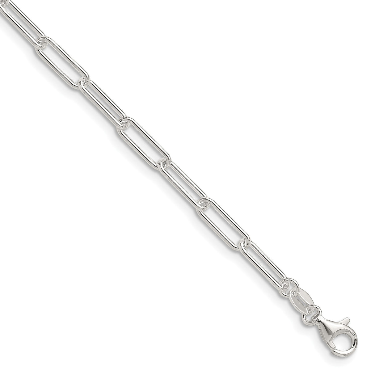 925 White Gold 3.5 mm Paperclip Chain Bracelet, Polished shown for scale