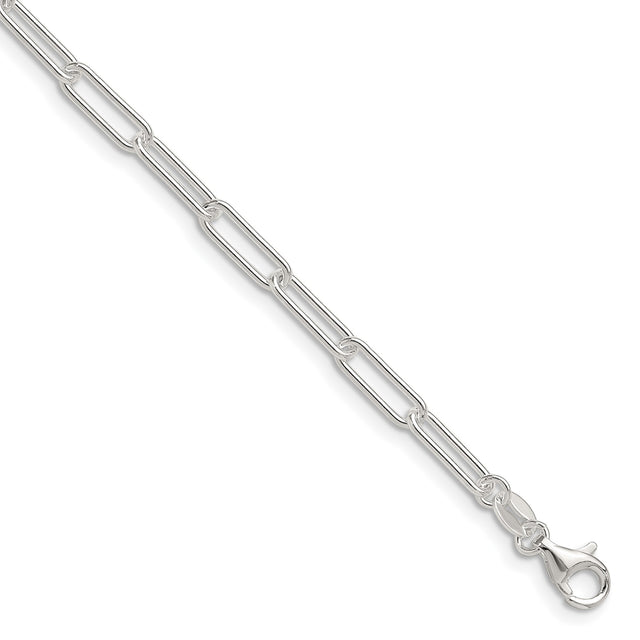 925 White Gold 3.5 mm Paperclip Chain Bracelet, Polished shown for scale