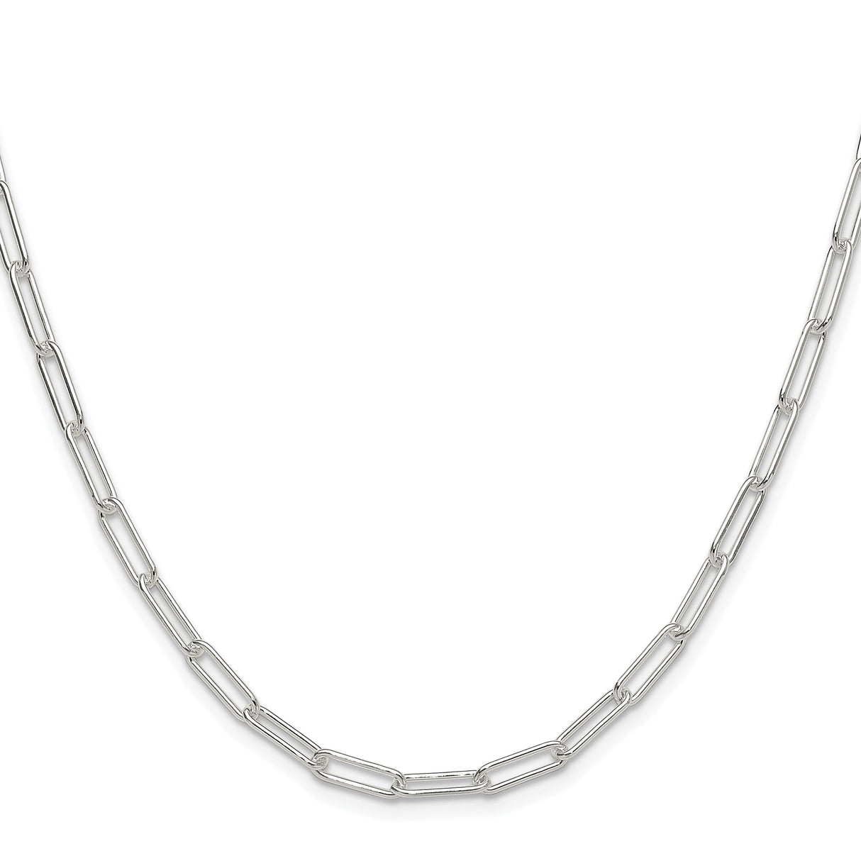 925 White Gold 3.5 mm Paperclip Chain Necklace, Polished