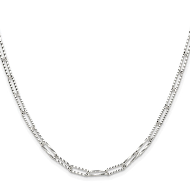 925 White Gold 3.5 mm Paperclip Chain Necklace, Polished