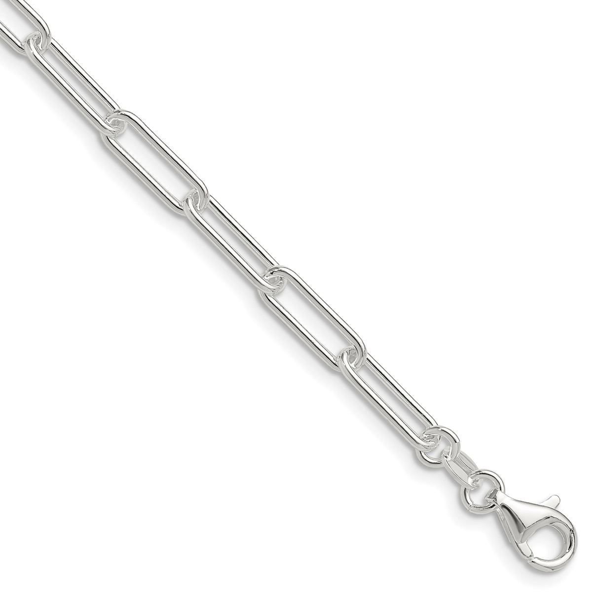 925 White Gold 4.5 mm Paperclip Chain Necklace, Polished detail view