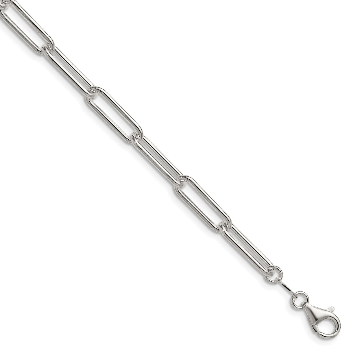 925 White Gold 5.5 mm Paperclip Chain Bracelet, Polished shown for scale