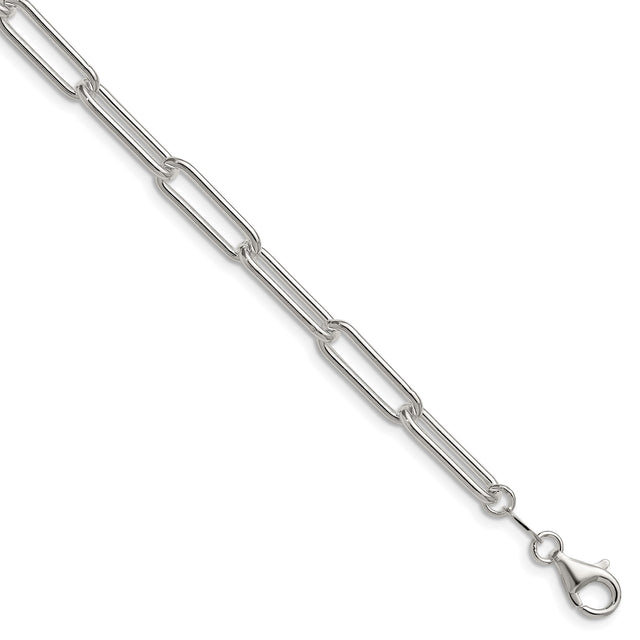 925 White Gold 5.5 mm Paperclip Chain Bracelet, Polished shown for scale