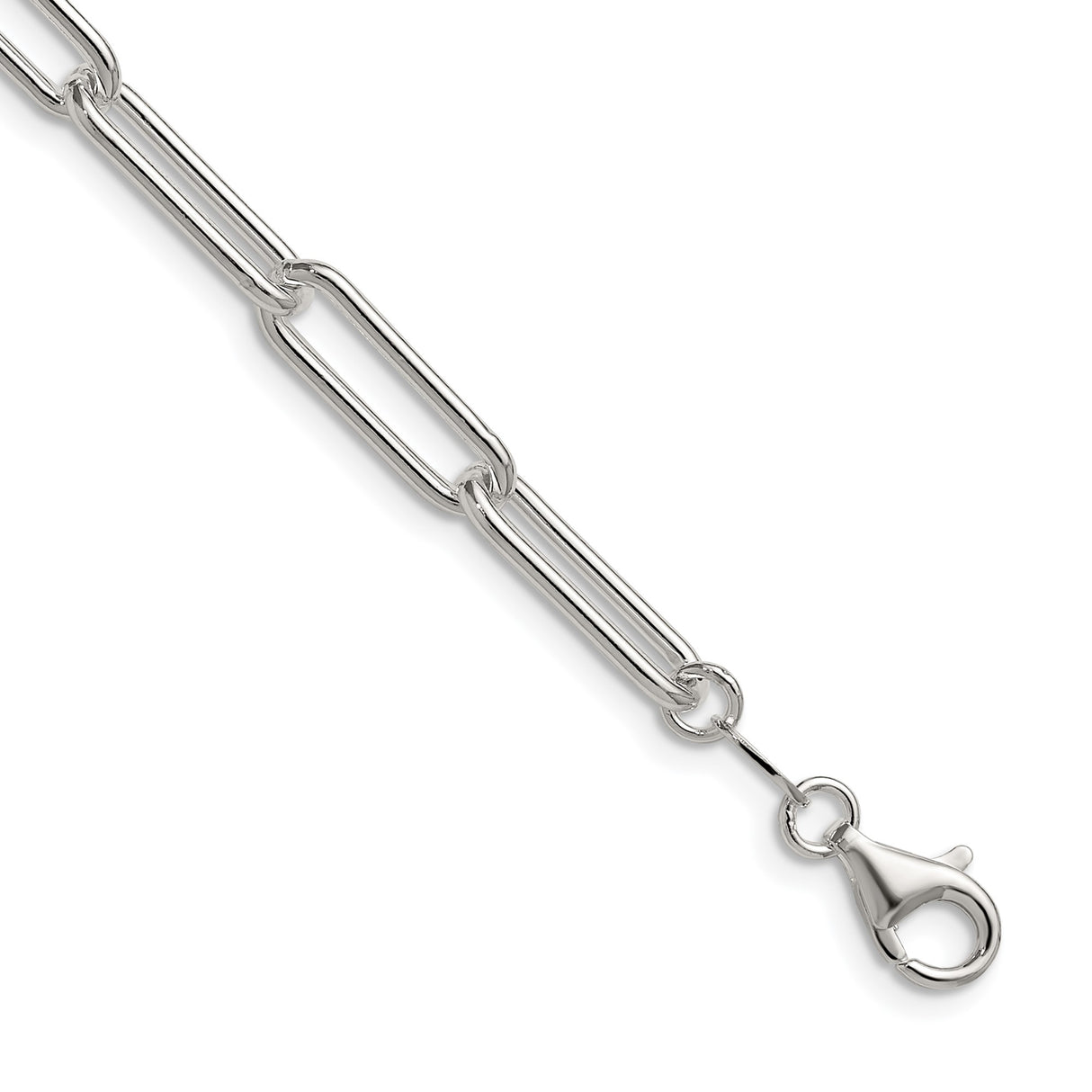 925 White Gold 5.5 mm Paperclip Chain Necklace, Polished detail view