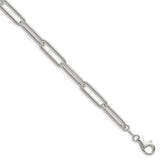 925 White Gold 6.5 mm Paperclip Chain Bracelet, Polished shown for scale