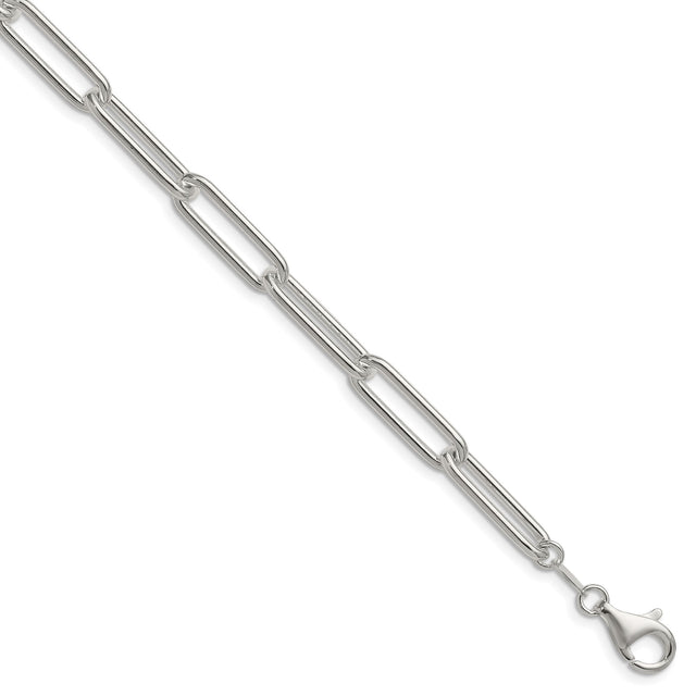 925 White Gold 6.5 mm Paperclip Chain Bracelet, Polished shown for scale