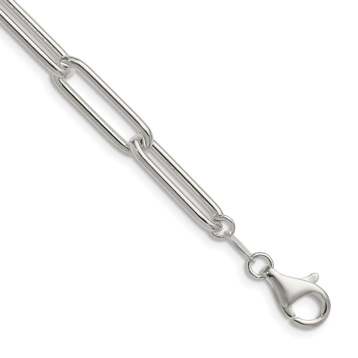 925 White Gold 6.5 mm Paperclip Chain Necklace, Polished detail view