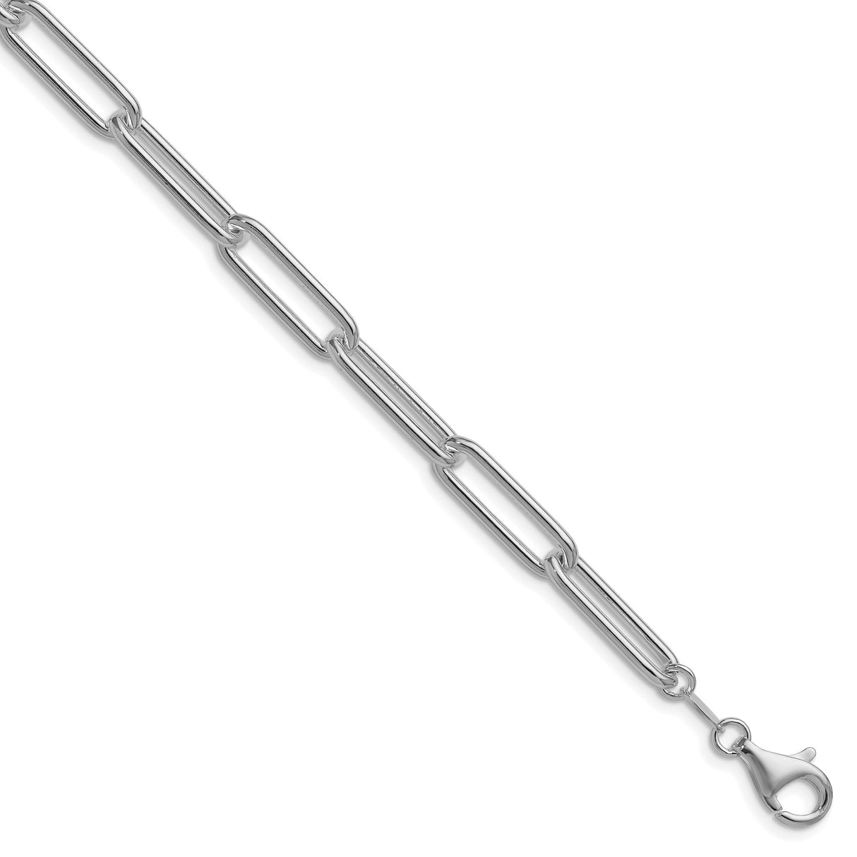 925 White Gold 6.5 mm Paperclip Chain Bracelet, Polished shown for scale