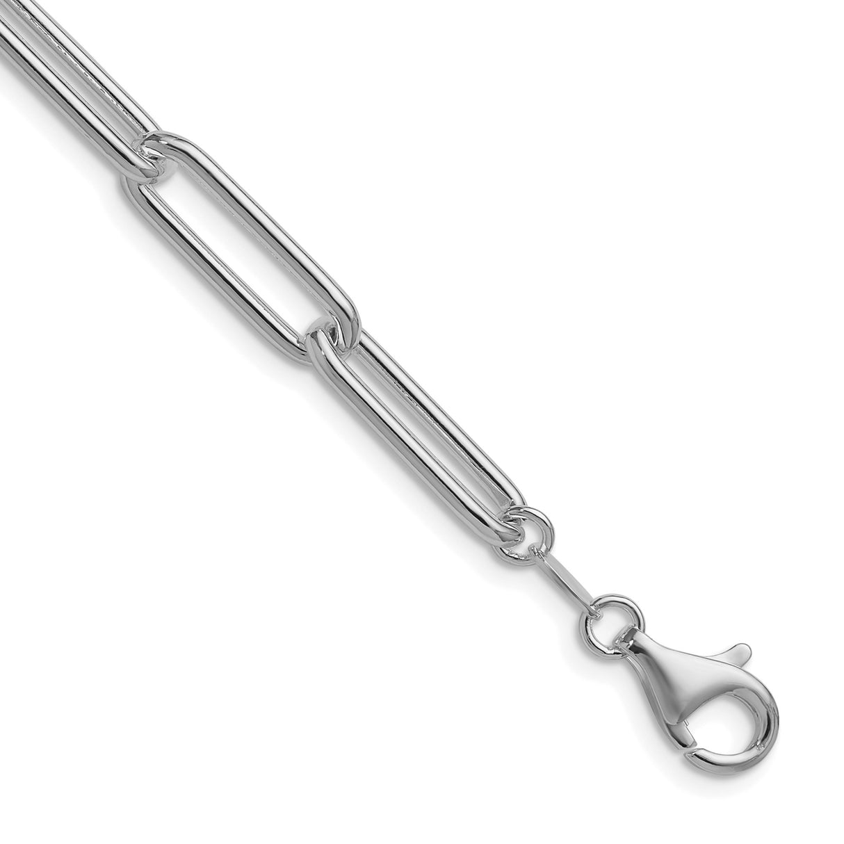 925 White Gold 6.5 mm Paperclip Chain Necklace, Polished detail view